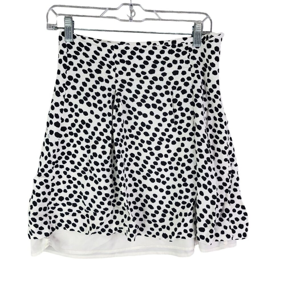 Womens LOFT Polka Dot Skirt Lined Rayon & Polyester Black & White Size 4